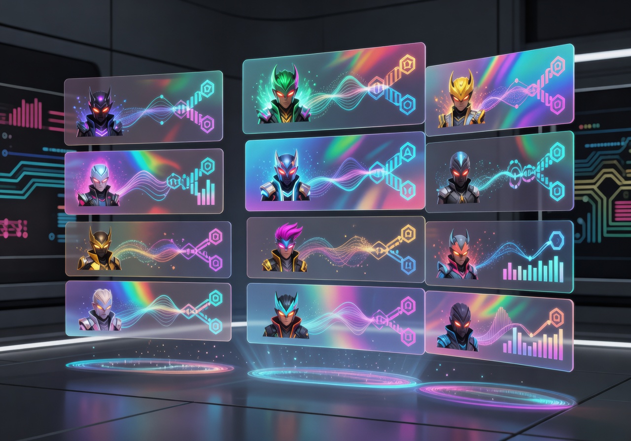 Holographic social leaderboard ranking interface displaying top virtual player avatars